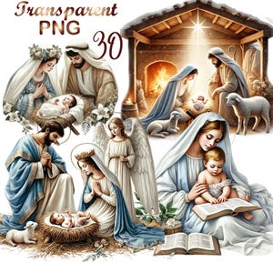 30 PNG,  Nativity Scene Clipart Bundle,Nativity Scene Graphics PNG,Christmas Jesus clipart,Digital Download,Commercial Use