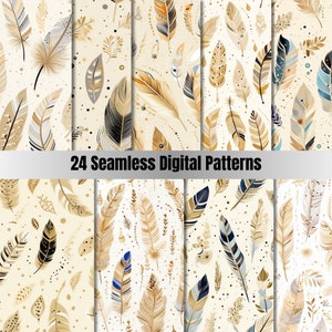 24 naadloze bohoveren digitaal papier, elegant boho-bloemen naadloos patroon, boho collagepapierpakket, boho-scrapbooking junk Journal Kit