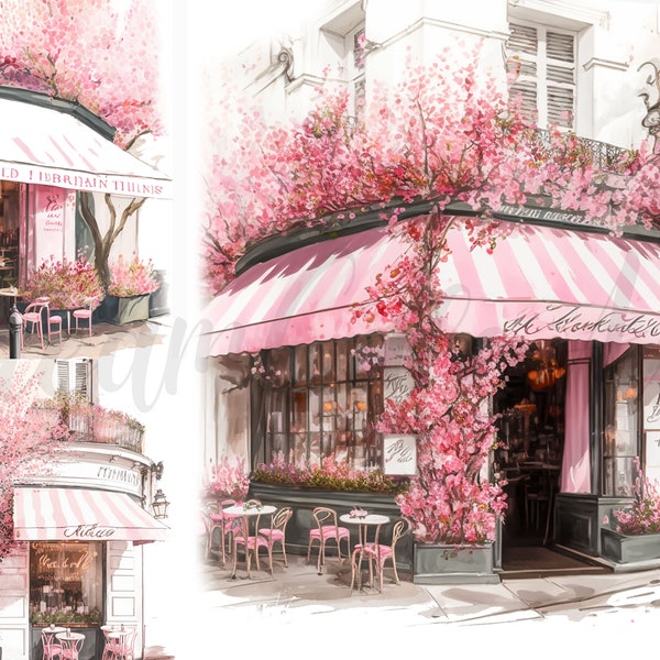 8 Parisian Cafe in Bloom Clipart, JPGs, Paper crafts, Scrapbooking, Romantic clipart,Instant download, summer clipart,Paris clipart