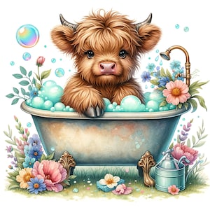 12 PNG/JPG, Highland longhaired Cow clipart bundle, cute cow sublimation, flowers png,graphic, cow baby, Highland calf PNG, digital download