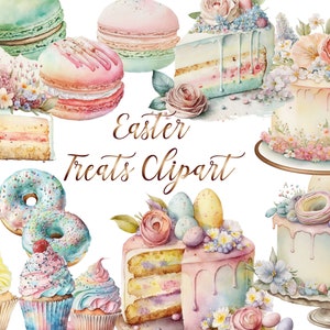 Watercolor Pastel Easter Treats Clipart - Easter Eggs PNG Digital Image Downloads for Card Making, Scrapbook, Junk Journal, Paper Crafts