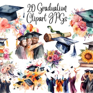 20 Graduation clipart, JPGs, Red Farm, Commercial USe, Digital Download, Watercolor Clipart, Card Making,Clip Art, Digital Craft