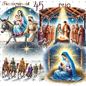 45 PNG,  Nativity Scene Clipart Bundle,Nativity Scene Graphics PNG,Christmas Jesus clipart,Digital Download,Commercial Use