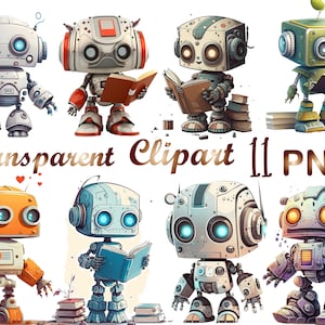 11 Watercolor Robot Clipart,Png, Cute Robot clipart, Robot clip art, Robot png, Commercial use,Instant download, Paper crafts, Robot Clipart