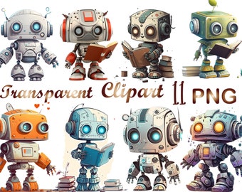 11 Watercolor Robot Clipart,Png, Cute Robot clipart, Robot clip art, Robot png, Commercial use,Instant download, Paper crafts, Robot Clipart