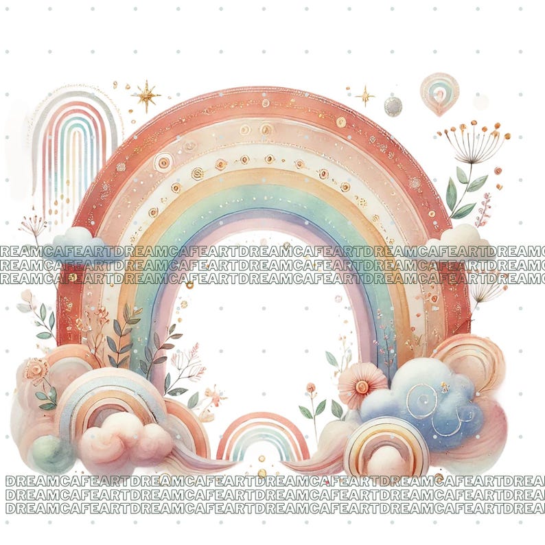50 PNG Boho Rainbows Clipart Bundle, Cute Rainbow Clipart, Boho Floral ...