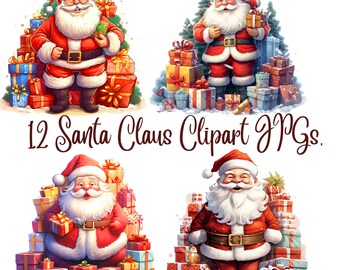 12  Santa Claus Clipart, High Quality JPGs, Digital Download - Card Making, Mixed Media, Digital Paper Craft, Christmas clipart