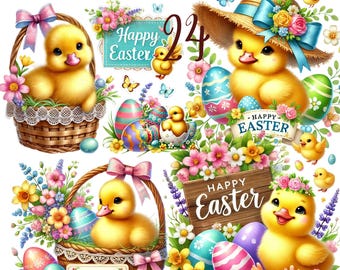 24 PNG Easter Duck Clipart bundle, Cute Duck Clipart, Duck PNG, Spring Clipart, Easter Clipart, Digital Download, Commercial use
