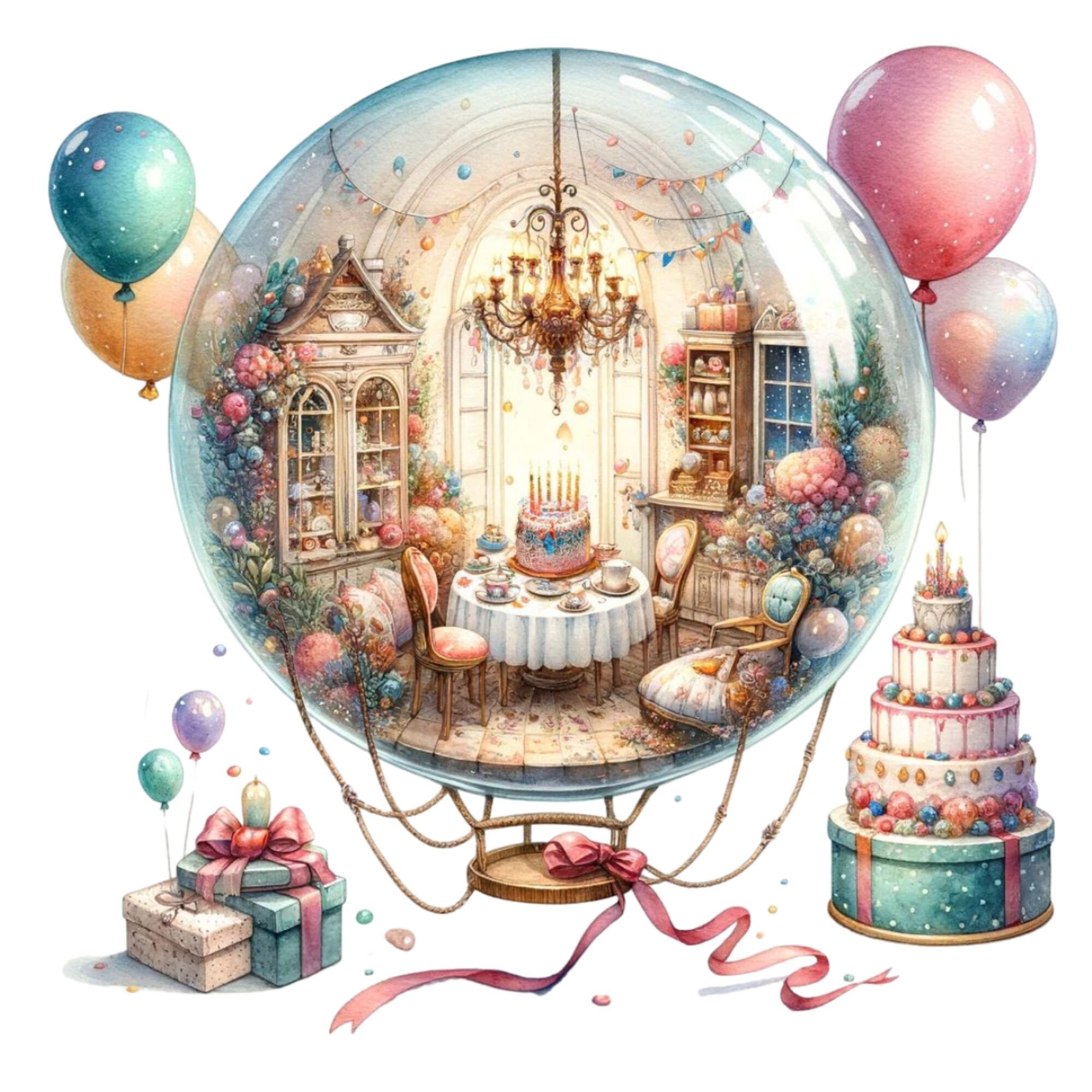 35 PNG, Happy Birthday Clipart Bundle, Celebration Balloon, Watercolor ...