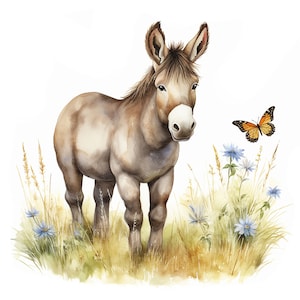 12 Happy Donkeys Clipart, Donkey clipart, JPG, Commercial use,Digital Download, Card Making, Mixed Media,Digital Paper Craft,Watercolor,