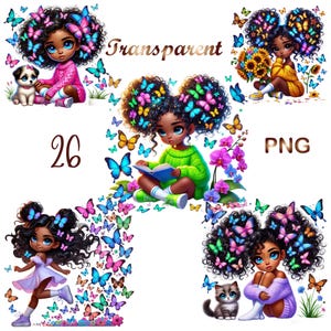 26 Cute Black girl clipart bundle, cute chibi girl clipart,afro girl clipart, denim girl clipart, beautiful girl clipart,black girl graphics