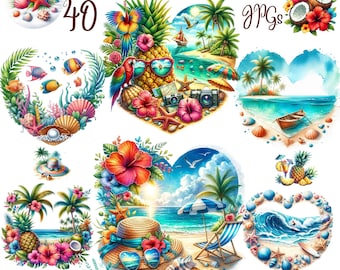 40 JPG, Tropical landscape clipart bundle, Tropical clipart, Summer clipart, Tropical design, Travel clipart, Summer clipart, Commercial use