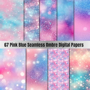 Può includere: 67 carte digitali senza cuciture con motivi sfumati rosa e blu con effetti glitter e bokeh.