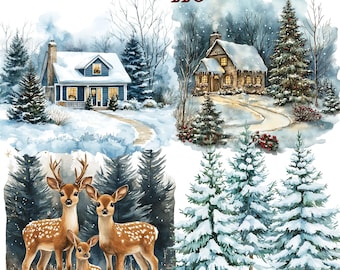 110 PNG Christmas Village clipart bundle, buon natale png, arte della foresta invernale, clipart di Natale, natale png, download digitale, uso commerciale