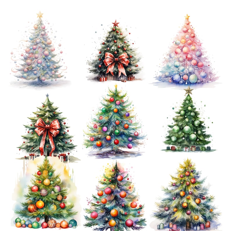 175 Pngs, Watercolor Christmas Trees Clipart, Painted Tree Clipart ...