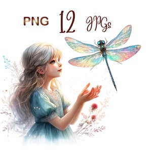 12 PNG JPG, Magical Fairy Dragonfly Clipart bundle, Watercolor, Digital Planner, Journals, Commercial Use, Digital Download, pixie clipart
