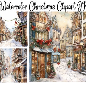 10 Watercolor Christmas Clipart, JPGs, Commercial USe, Digital Download, Christmas Clipart,  Winter Clipart, Holiday Clipart,Christmas