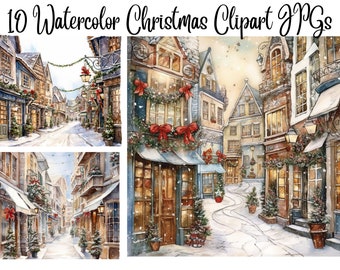 10 Watercolor Christmas Clipart, JPGs, Commercial USe, Digital Download, Christmas Clipart,  Winter Clipart, Holiday Clipart,Christmas