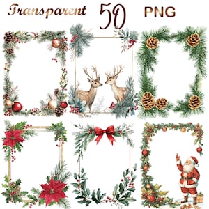 50 PNG Molduras de Natal em aquarela Clipart, Feliz Natal Guirlanda Clip art, Borda de inverno, Download digital, Artesanato para uso comercial