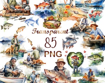 85 Watercolor Fishing Clipart PNG, Fishing Clipart Bundle, Fishing 85 PNG Clip Art Fishing theme Watercolor Fishing, Commercial Use