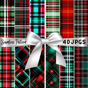 Seamless Christmas Plaid Digital Paper Pack, Winter Buffalo Plaid Seamless Pattern, Christmas Tartan Texture Background, Scrapbook Papers