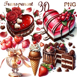 30 PNG set 1  Sweet Chocolates Valentine&#39;s Day Clipart  Bundle, Valentine&#39;s Day Dessert Graphics Designs, Digital Download, Commercial Use