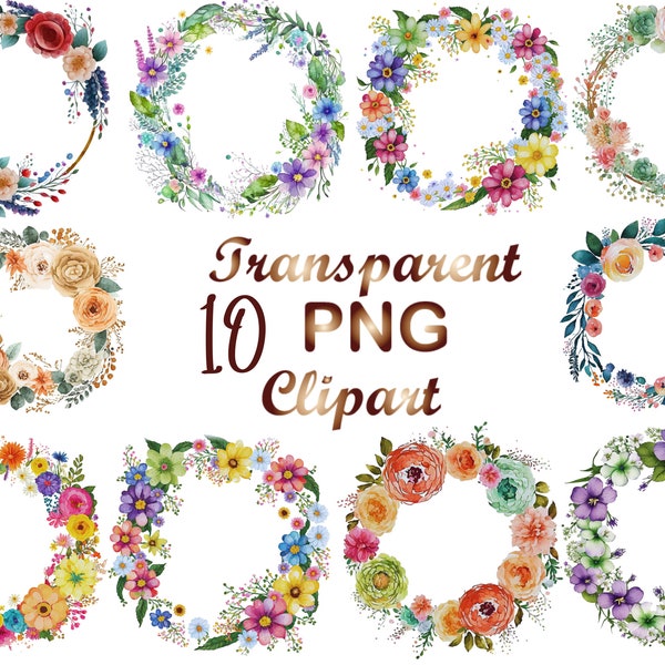 10 Floral Wreath png, Wreath png,  Flower Wreath Clipart png,High Quality PNG, Watercolor Clipart, Commercial Use,Digital Download,Clip Art