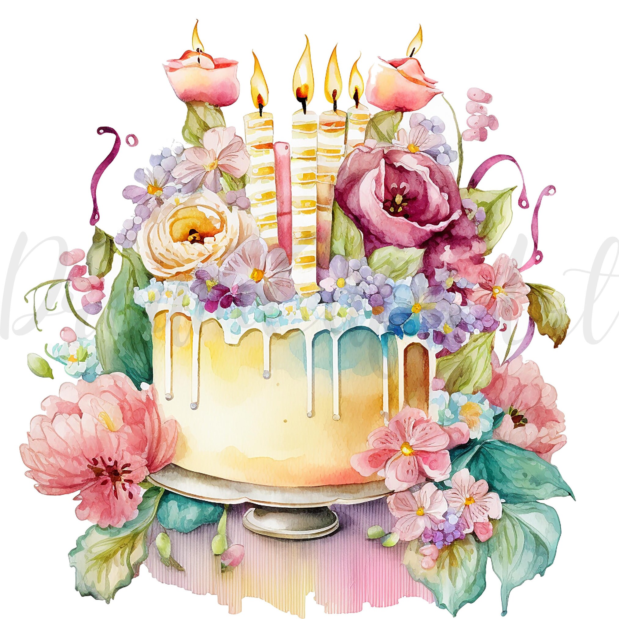 10 Colourful Birthday Cake Clipart - High Quality Jpgs - Digital ...