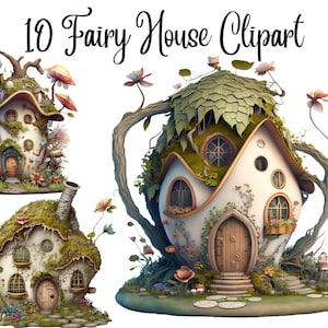 10 Fairy House Clipart JPGs, Digital Planner, Paper crafts, Scrapbooking, Fairy Clipart, Fairy house,  Magical fairy house, Instant download