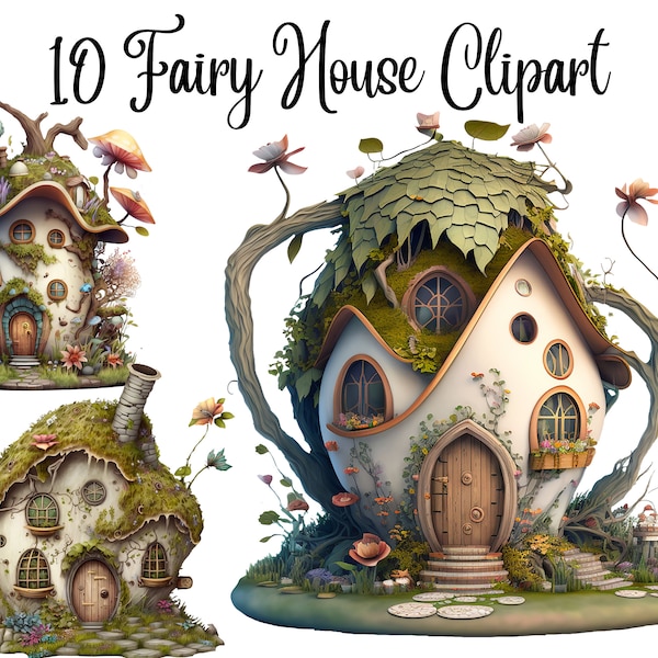 10 Fairy House Clipart JPGs, Digital Planner, Paper crafts, Scrapbooking, Fairy Clipart, Fairy house,  Magical fairy house, Instant download