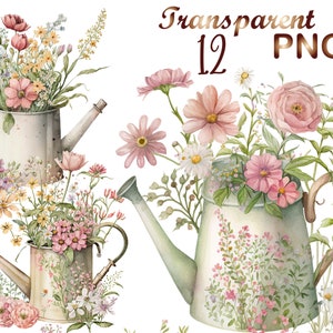 12 Watering Can Flowers png, Floral clipart, Watercolor Can Flowers, Wildflower clip art, wildflower frame, Sublimation, png,Sublimation png
