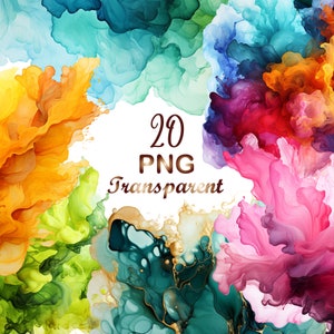 20 Imágenes prediseñadas de salpicaduras de color de acuarela PNG Imágenes prediseñadas de salpicaduras de pintura Imágenes prediseñadas de tinta de alcohol Imágenes prediseñadas abstractas / PNG, uso comercial, descarga instantánea