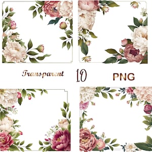 10 PNG, Peony frames png, Floral clipart, watercolor flower border, peony clip art, peony flowers,floral clipart,peony png, peonies png