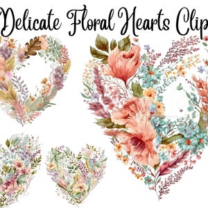 10 Floral Hearts Clipart, Floral Clipart, JPGs, Commercial use, Digital Download,Watercolor Clipart,Card Making,Clip Art,Digital Paper Craft