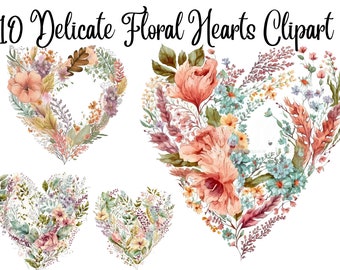 10 JPGs, Floral Hearts Clipart, Floral Clipart, Commercial use, Digital Download,Watercolor Clipart,Card Making,Clip Art,Digital Paper Craft