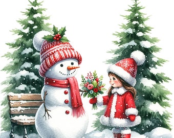 40 JPGs Watercolor Snowman Cuteness Clipart Bundle, Christmas Holiday Digital Download Clipart, Snowman Clipart Bundle, Commercial Use