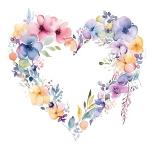 21 aquarelle fleur coeur Saint-Valentin, JPG, usage commercial, téléchargement numérique, fabrication de cartes, techniques mixtes, créations numériques en papier, clipart aquarelle