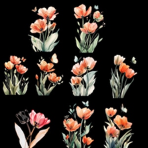 40 PNG, Abstract Tulips Clipart bundle, Tulips Art Print, Printable Watercolor Tulips clipart, Digital download, Paper craft, junk journals image 10