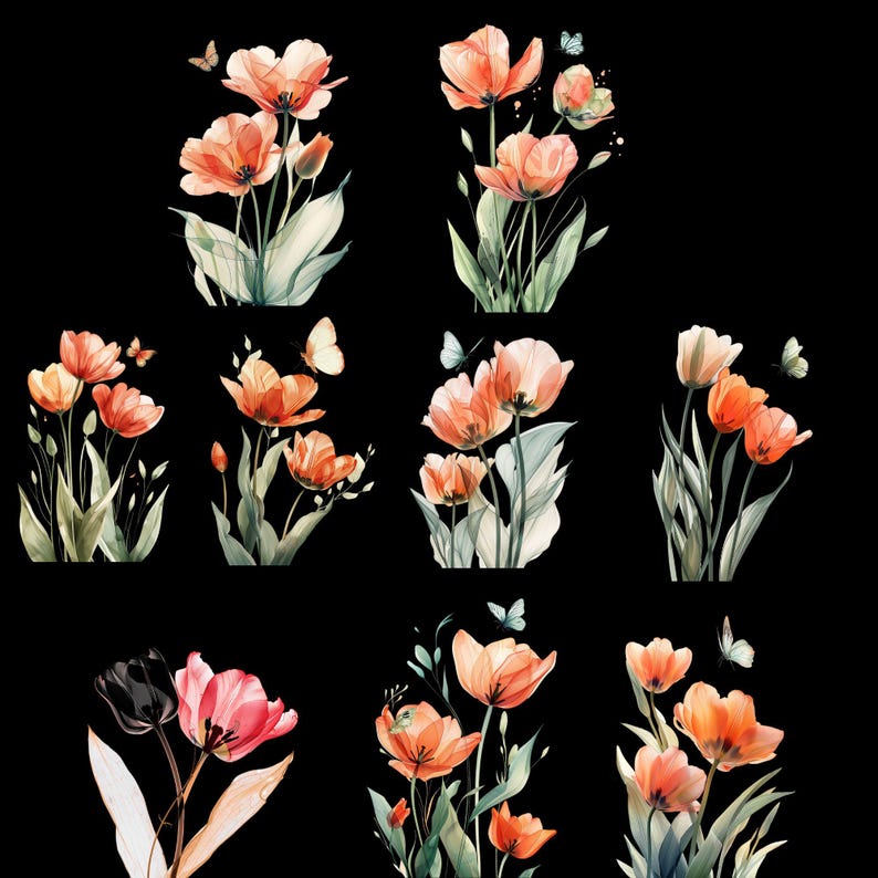 40 PNG, Abstract Tulips Clipart bundle, Tulips Art Print, Printable Watercolor Tulips clipart, Digital download, Paper craft, junk journals image 10
