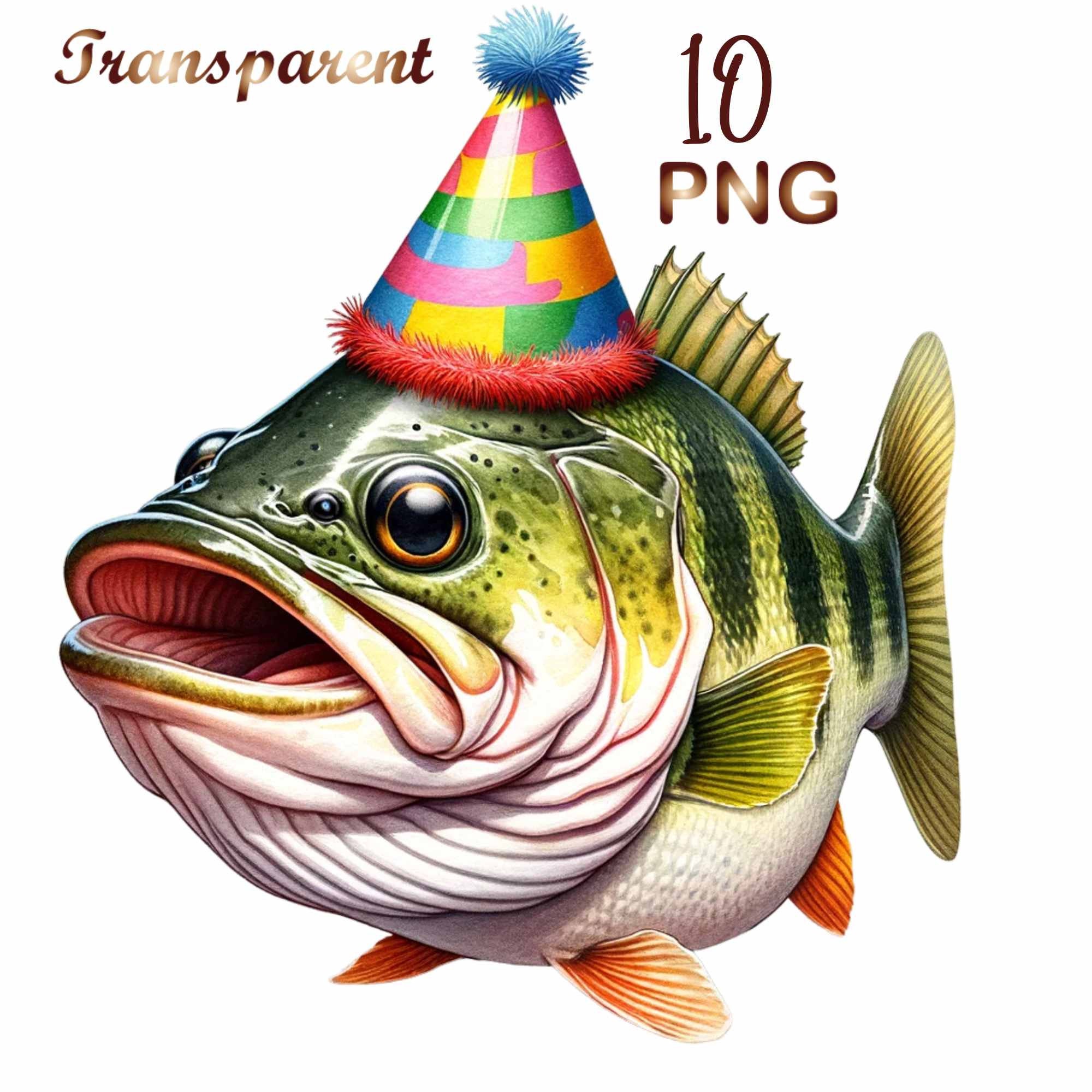 10 Bass Fish PNG, Funny Bass Fish,watercolor Bass, Birthday Fish PNG, Party  Fish Png, Fishing Png, Commercial Use, Digital Download 