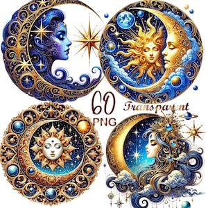 60 Mystical Moon Clipart PNG Bundle – Fantasy, Magical, Celestial, Wiccan, Pagan – Instant Download, Commercial Use for Crafts
