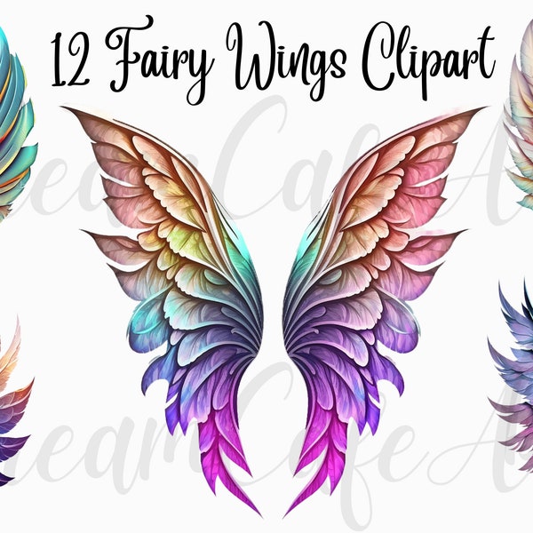 12 Fairy Wings Watercolor Clipart, JPGs, Commercial Use, Digital Download, Card Making, Clip Art, Digital Paper Craft, fairy wings clipart