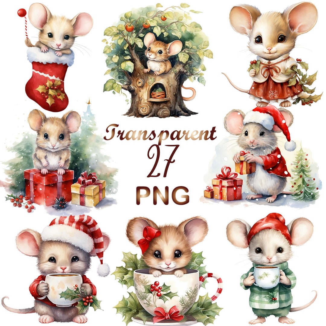 27 Christmas Mouse PNG, Xmas Mouse Clipart, Cute Mouse Clipart, Mouse