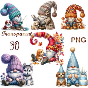 30 PNG, Watercolor Dog Gnome Clipart Collection Clipart Bundles,Dog Gnome birthday,Spring Gnome, Gnome Sublimation Designs Downloads