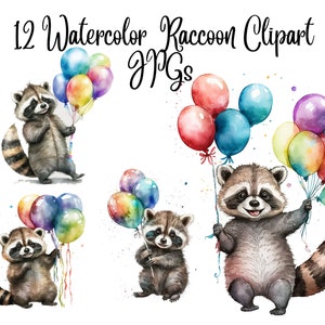 12 Raccoon Clipart, Watercolor Art, JPGs, Commercial use, Digital Download,Watercolor Clipart,Card Making,Clip Art,Digital Paper Craft