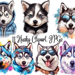 11 Husky clipart, Husky clip art, Sibarian husky, JPGs, Watercolor Clipart, Digital Download, Card Making,Clip Art, Digital Paper Craft
