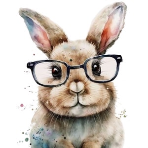 10 Cute Bunnies In Glasses Clipart High Quality Jpgs Digital Download 