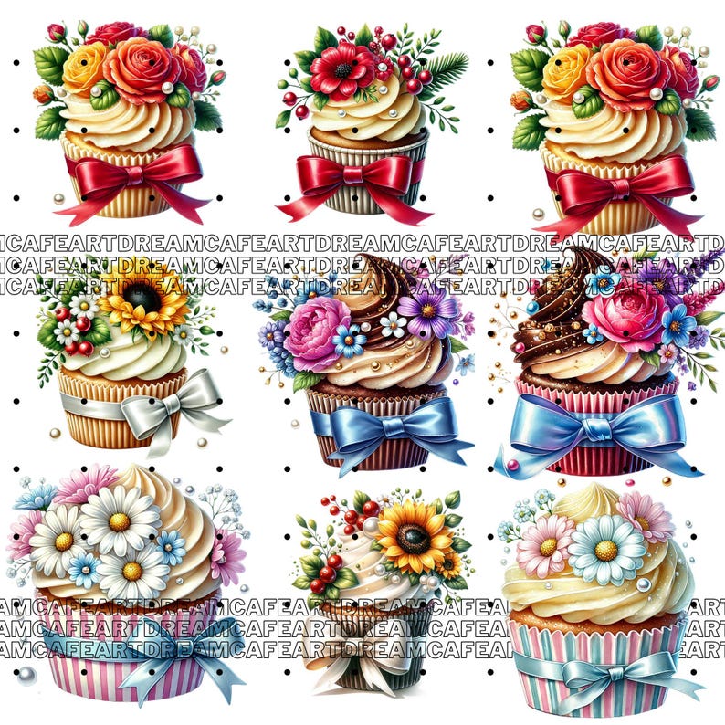 140 PNG Floral Cupcake Clipart Bundle – Watercolor Birthday Cupcakes ...