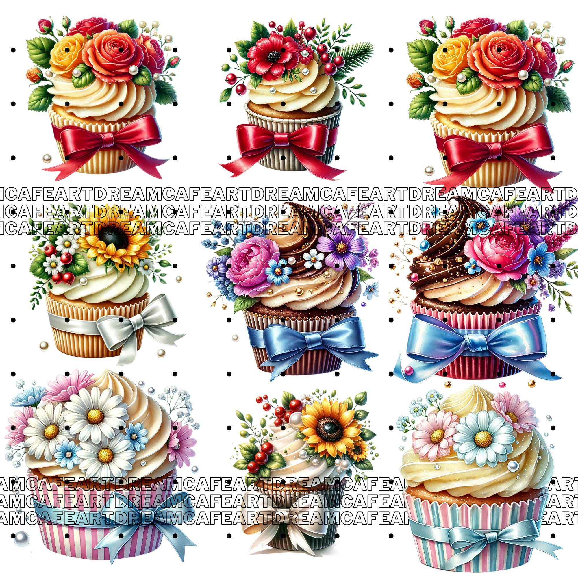 140 PNG Floral Cupcake Clipart Bundle – Watercolor Birthday Cupcakes ...