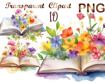 10 Floral book png, Book lover png, Wildflowers png, bookworm png, bookish png, sublimation design,book lovers png,book clipart,bookworm png
